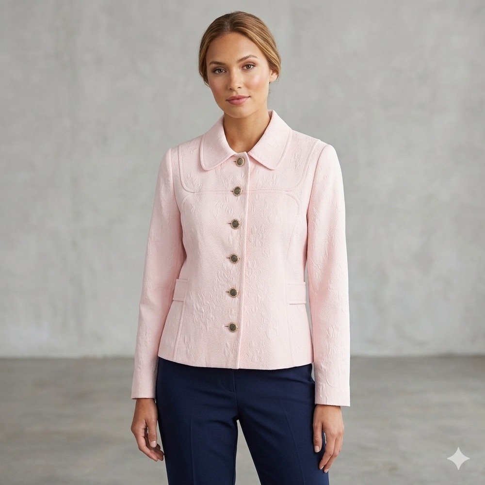 Sag Harbor Womens Size‎ 6P Petite Pink Floral Jacquard Blazer Pastel Cottagecore